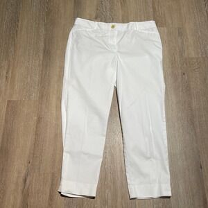 Talbots The Perfect Crop White Cotton Blend Women's Ankle Pants Size 12 EUC‎